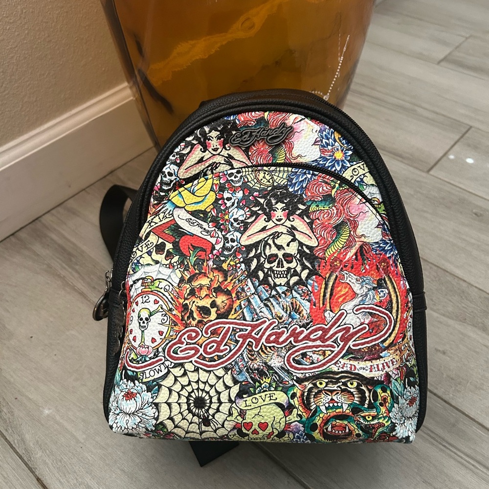 Ed Hardy Multicolor Tattoo Art Backpack